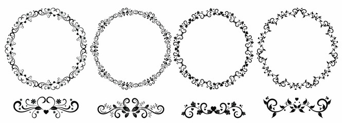 set wreaht vector with flowers and leaves. Wreath ornaments illustration.	