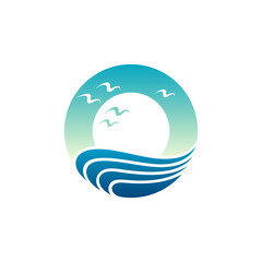 Letter O ocean logo design, sea landscape logo template, initial letter O business logo