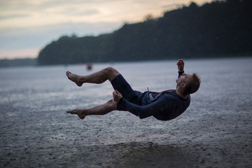 man falling in water