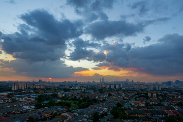 Cloudy sunset over downtown Kuala Lumpur, Malaysia.