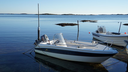 Little speedboats floating on blue water in Denmark