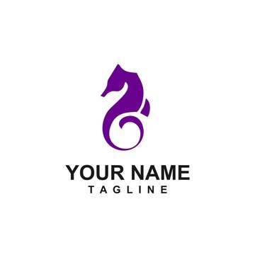 simple purple sea horse logo and vector icon
