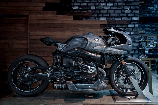 Bangkok, Thailand - March 29, 2019 : 2019 BMW R nine T Option 719 Naked Roaster bike Modified on display in 40th Bangkok International Motor Show 2019 at Thailand