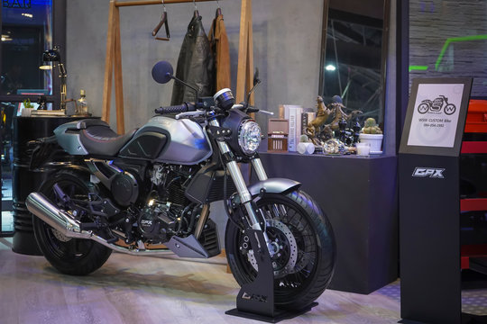 Bangkok, Thailand - March 29, 2019 : GPX Racing Gentleman Racer 200 motorcycle bike on display in 40th Bangkok International Motor Show 2019 Bangkok, Thailand