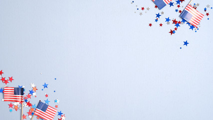 Presidents Day USA, Independence Day, US election concept. American flags and confetti stars on...