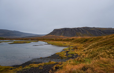 Middle of wild nature, Iceland. Bardastond, Westfjords, cloudy autumn day. September 2019