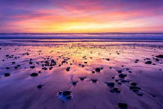 Intense purple sunset reflection