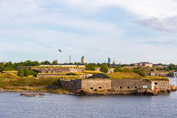 Bastions of finnish fortress Suomenlinna (or swedish name Sveaborg) at the coast of Baltic sea near...