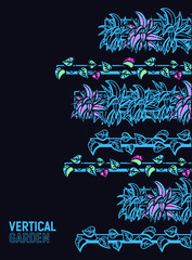 Obraz premium vertical garden concept.Plants into pots. Environment friendly eco design.A new way to decorate the interior with house or office greenery. with place for text.on a dark background in neon color