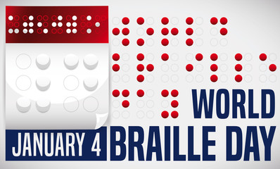 Reminder Calendar for World Braille Day in January 4, Vector Illustration