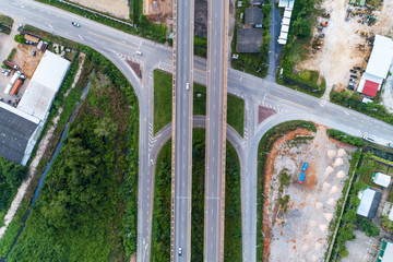 Aerial view from drone shot of highway road.