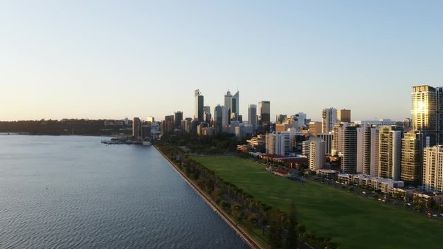 Perth City Skyline - Various Sunset Aerial Drone Footage