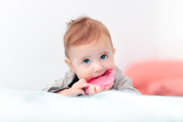 Cute Baby Biting on Calming Teething Toy 