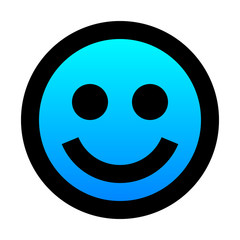 Smiley - smiling - black outline, cold blue gradient theme - vector