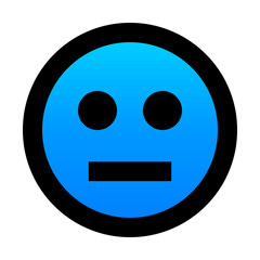 Smiley - neutral - black outline, blue gradient theme - vector