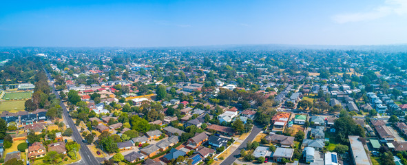 Aerial panorama of Frankston suburb in South East of Melbourne, Australia