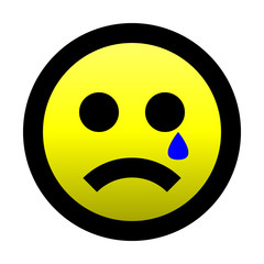 Smiley - crying - black outline, yellow theme - vector