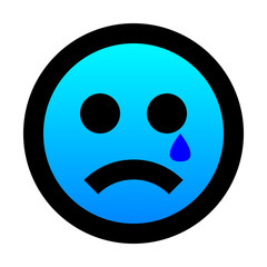 Smiley - crying - black outline, cold blue gradient theme - vector