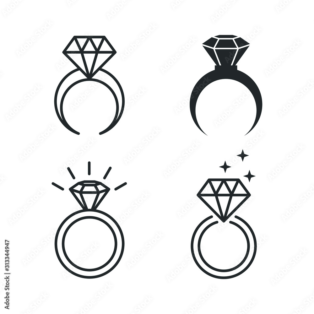 Poster ring with diamond icon template color editable. engagement and wedding ring symbol vector sign isola