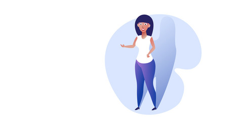 funny girl standing pose smiling woman in casual clothes female cartoon character full length horizontal vector illustration