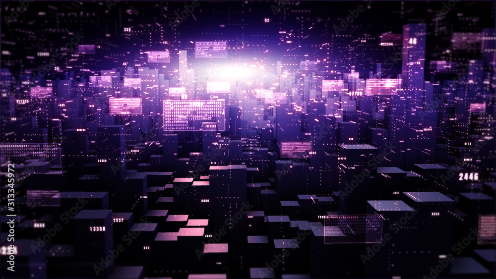 Poster digital cyberspace geometric background with particles and digital data network connections.