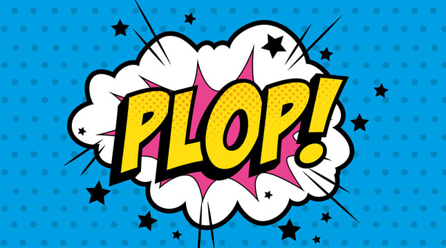 cloud with plop lettering pop art style icon vector illustration design