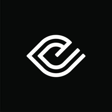 Initial letter e or d logo template with eye or leaf line art illustration in flat design monogram symbol
