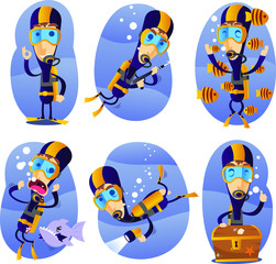 diver cartoon set