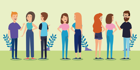 group of young people in park nature vector illustration design
