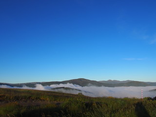 Amazing sea of clouds on the road to Santiago de Compostela, Camino de Santiago, Way of St. James, Journey from Foncebadon to Ponferrada, French way, Spain