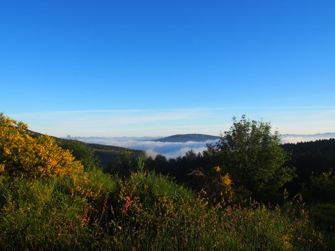 Amazing sea of clouds on the road to Santiago de Compostela, Camino de Santiago, Way of St. James, Journey from Foncebadon to Ponferrada, French way, Spain