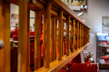 wooden ladder on the side of a red fire engine truck