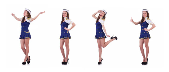 Woman airhostess isolated on the white