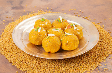 Indian Traditional Winter Sweet Food Methi Laddu Also Know as Methi Ke Laddu or Fenugreek Laddu Made From Fenugreek Seeds, Ginger, Saunf And Jaggery