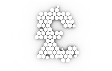 Pound currency symbol consisting of hexagon graphics, technology financial security and information storage, network data