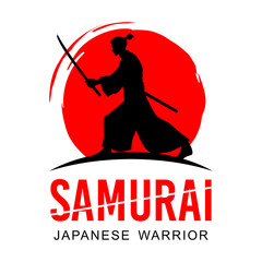 Silhouette of Japanese samurai warrior with sword, Vector