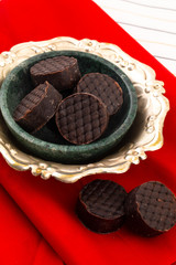 Indian Sweet Food Chocolate Peda Also Know as Chocolate Milk Peda, Pera or Pedha Made Using Sweet Condensed Milk And Cocoa Powder