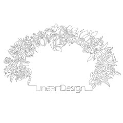 wreath of flowers. linear vector image of flowers. one continuous line. contour design