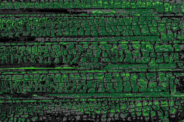 green background with texture, burnt charred wood