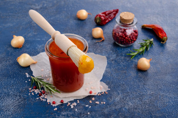 Homemade barbecue sauce in glass