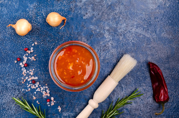 Homemade barbecue sauce in glass