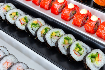 closeup japanese sushi food with soft-focus and over light in the background