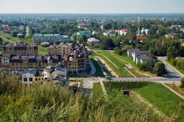 Fototapeta na wymiar The modern residential quarters in the piedmont near Tobolsk kremlin. Tobolsk. Russia