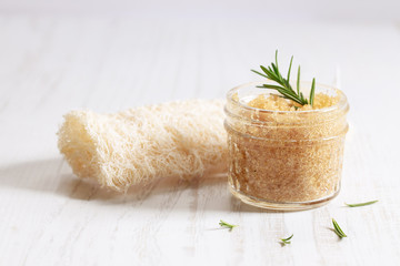 Brown sugar scrubs with essential oil and fresh rosemary
