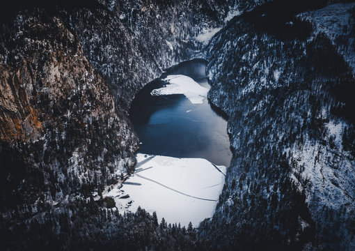 Lake Toplitz Aerial View in the Austrian Alps during Winter