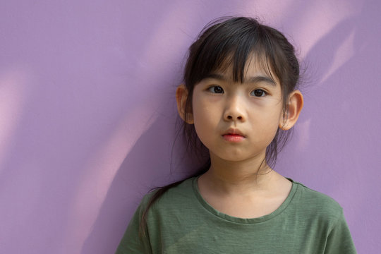 Portrait Asian Cute Little Girl Happy Green Shirt