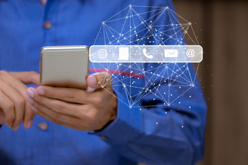 symbol telephone,mail,address and mobile phone.Website page contact us or e-mail marketing and Communications concept