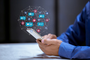Business using smartphone,social media social networking technology innovation concept.