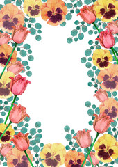 チューリップとパンジー　春の花フレーム