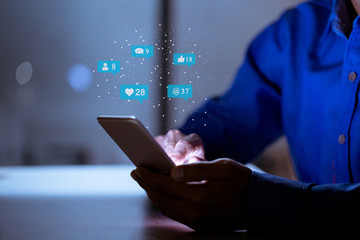 Business using smartphone,social media social networking technology innovation concept.